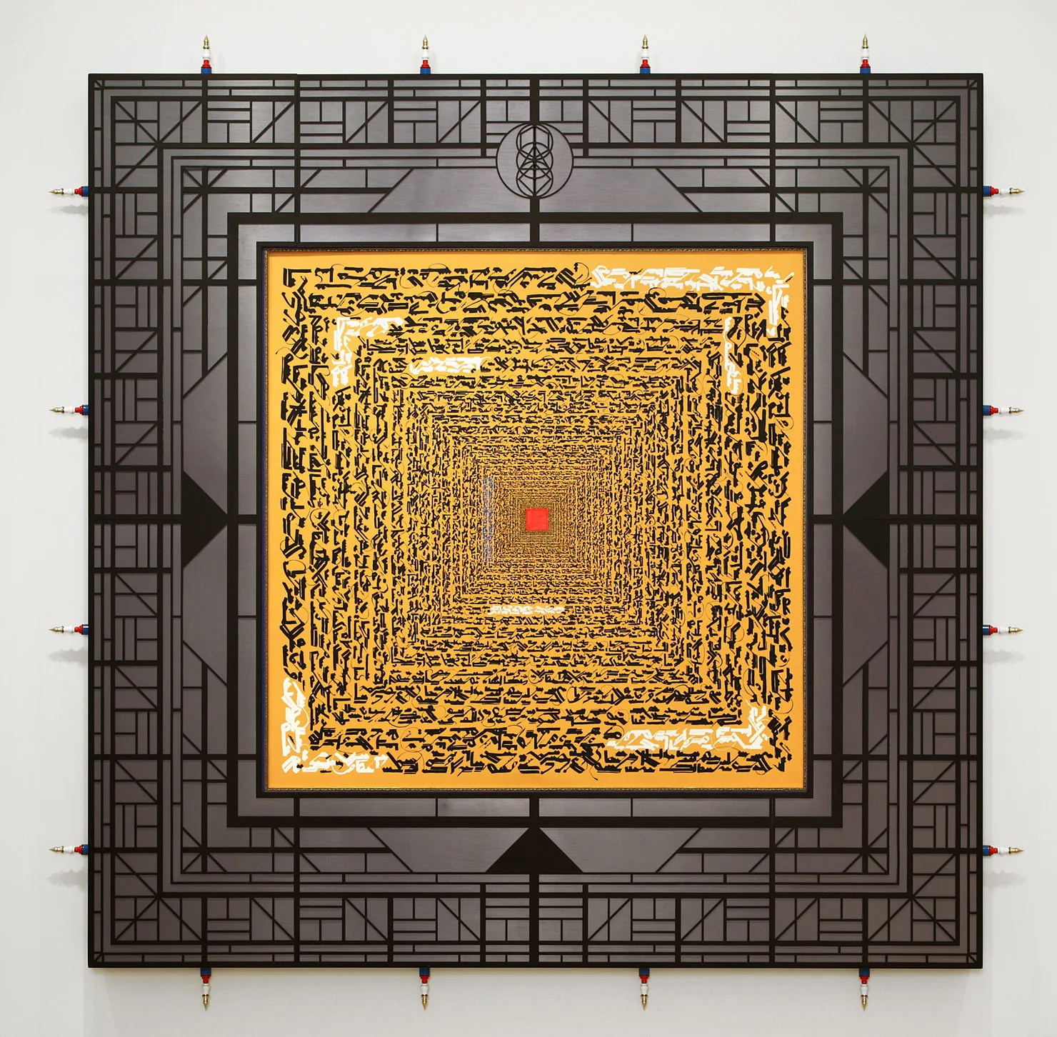 Confirmation A, 2013–16 — ink on paper, sheet veneer marble, chromed steel, brass